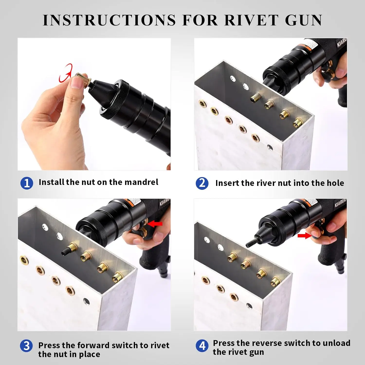 Pistola de Tuercas de remache con cabezal de autobloqueo, mandriles de 1/4, 5/16 y 3/8, Velocidad ajustable de Grado Industrial, pistola Rivnut M