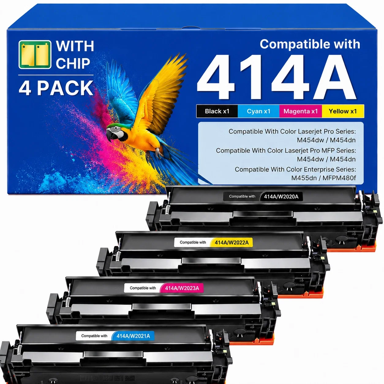 414A 4 Pack Toner Cartridges with chips Compatible for M454dn M479 M455dn