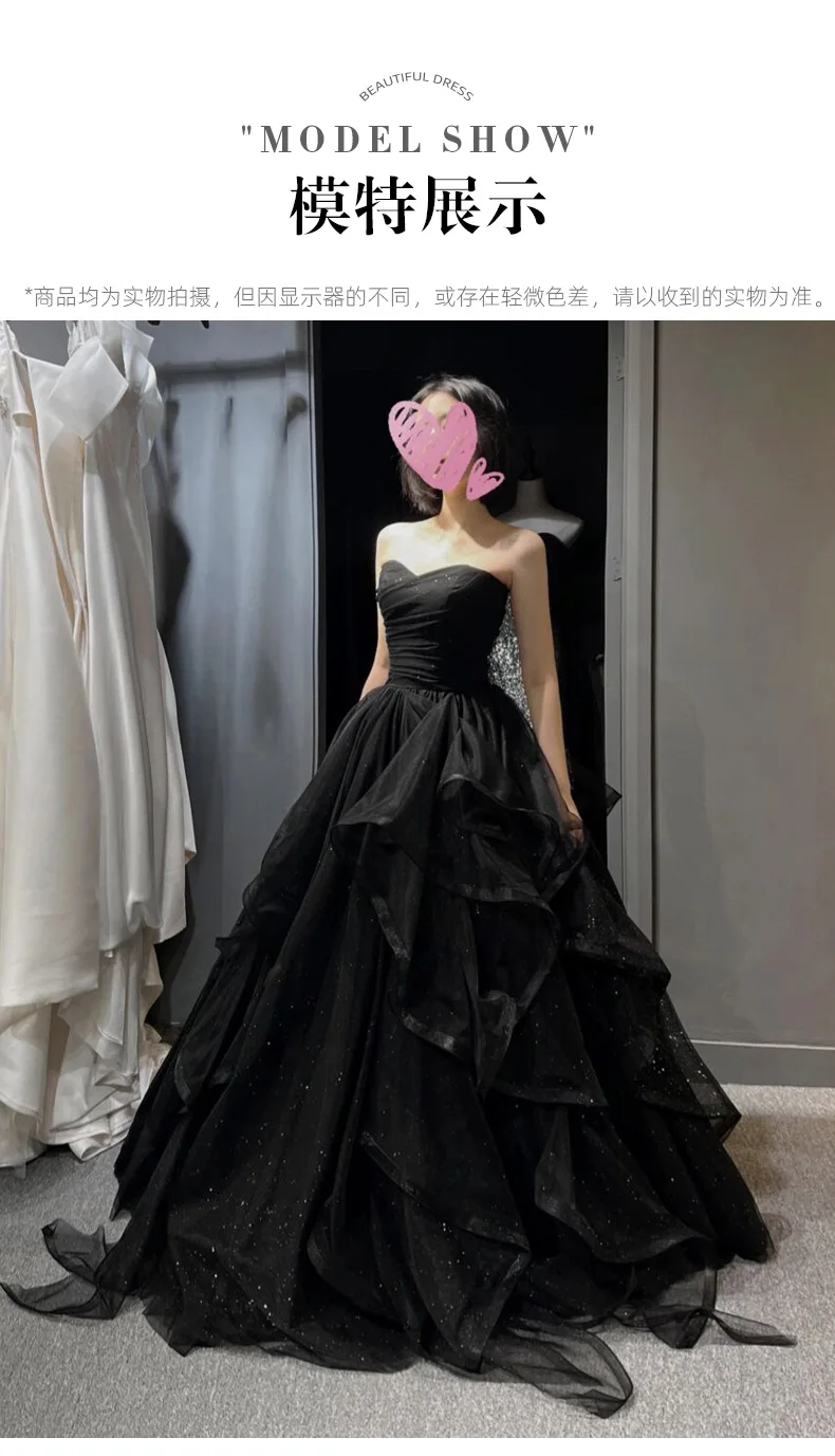 Temperament Black Elegant Wedding Party Dresses Strapless Tiered Draped graduate Robe 2025 New Ball Gown Formal DressQuinceanera - Image 6