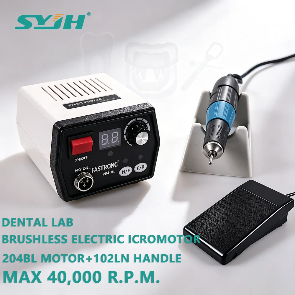 SYJH Dental 204BL Brushless Electric Motor 102LN Handle Kit 40000 RPM E‑TYPE Dentistry Lab Micromotor Polisher Grinder Equipment