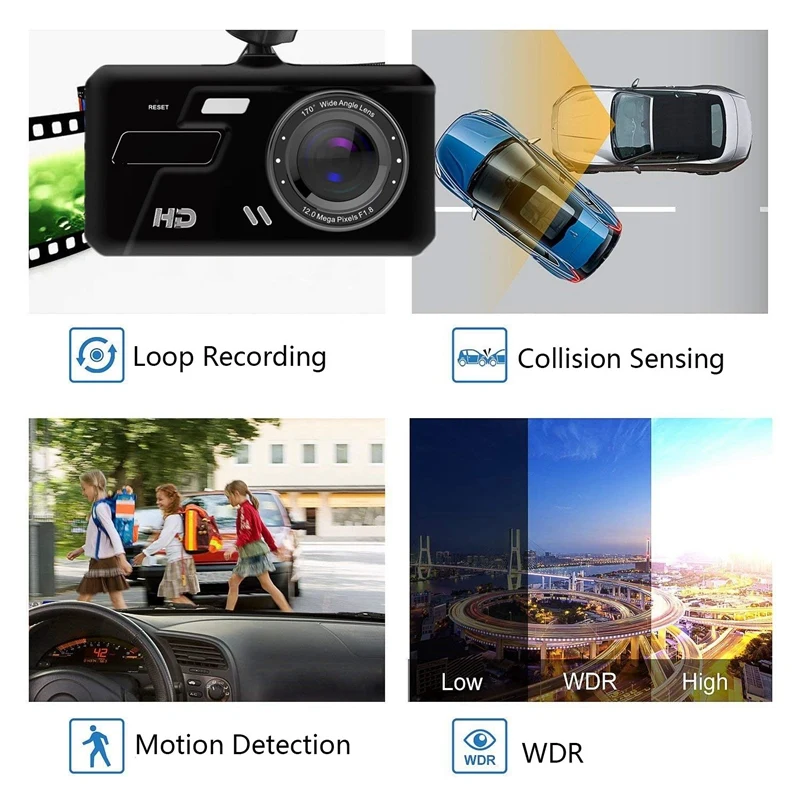 4 Inch New 1080P Car Driving Recorder Vehicle Camera Dvr Ips Dash With Motion Detection G Sensor