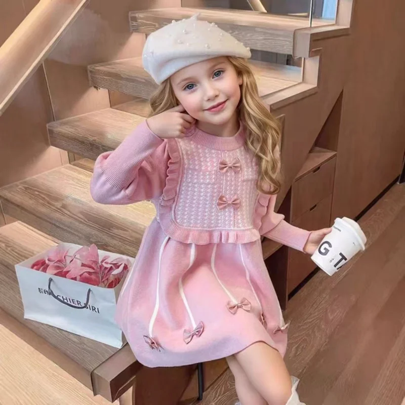 

New Arrival Girls' Knitted Dress Autumn And Winter Stylish Baby Girl Winter Collection Children's Autumn Wear Princess Dres