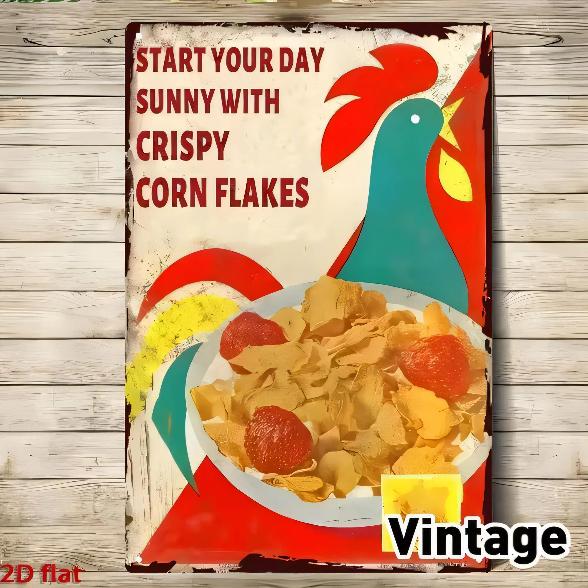 Tin Sign Start Your Day Sunny With Crispy Corn Flakes Vintage Metal Retro Wall Decor   for Kitchen Dining Room Bar Bedroom Garag