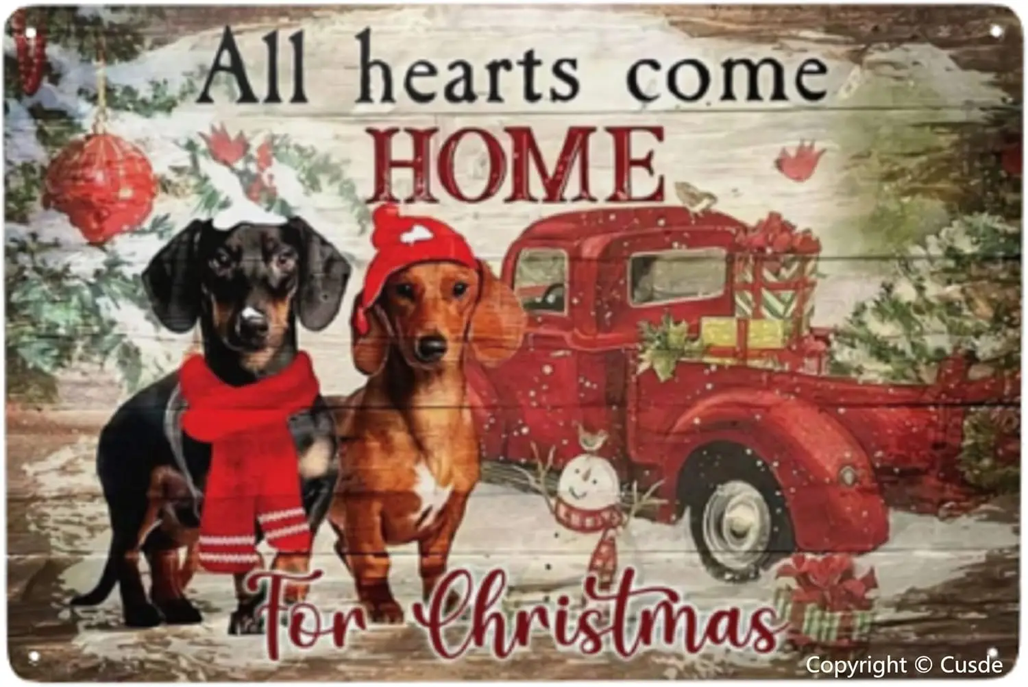 Cusde Christmas Decoration Dog Dachshund All Hearts Come Home For Christmas Gifts New Year Gifts Funny Metal Sign Vintage Tin Pl