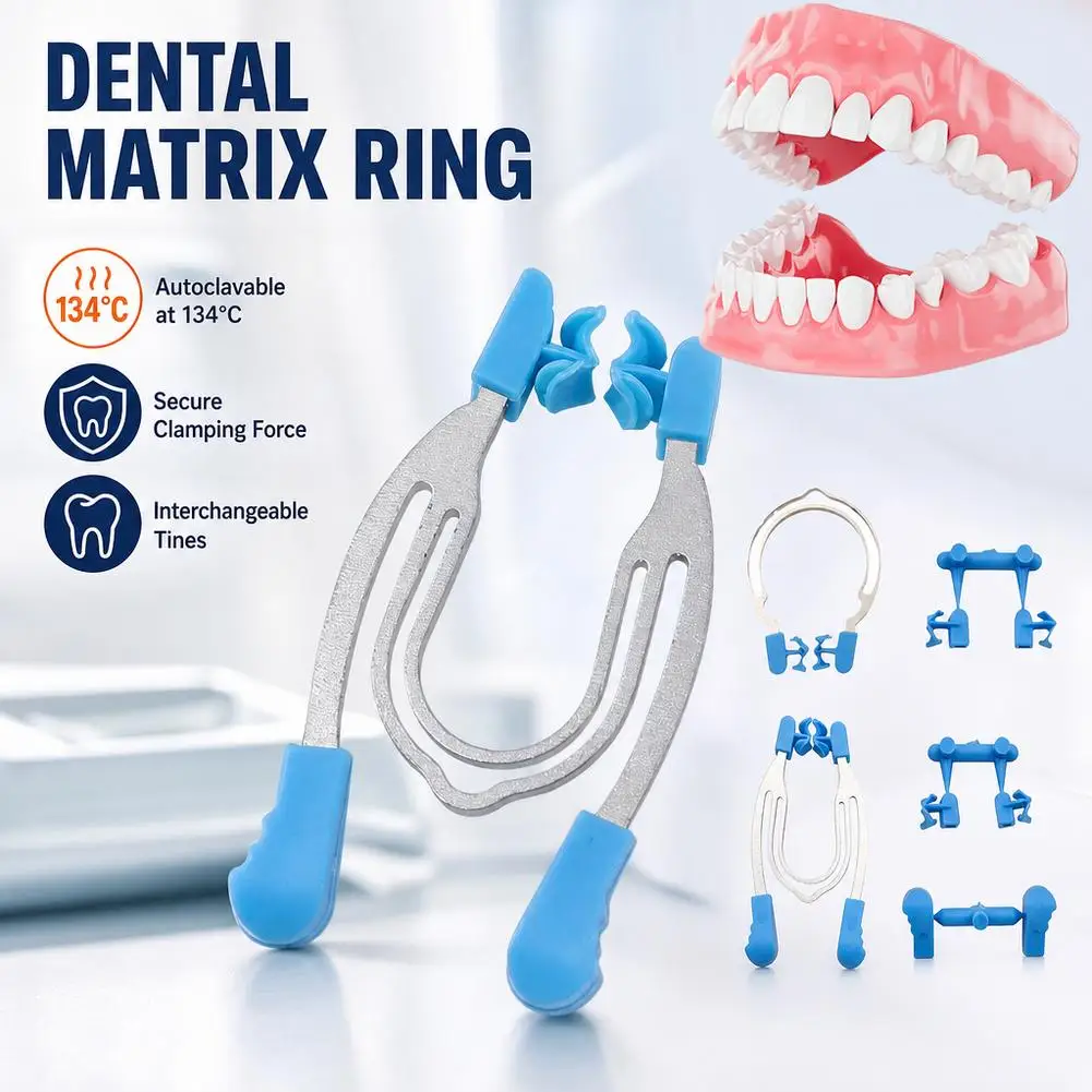 Autoclavable Dental Matrix Ring Metal Alloy Clamp Tool with Blue Tips Precision Orthodontic Restoration Instrument for Dentists