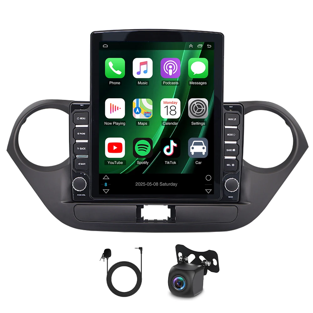 9.7 بوصة (الببتيد الأيسر - Little King Kong) Carplay المدمج + Android auto/2 + 64G لملاحة السيارة 14-19 Hyundai i10 Android 15