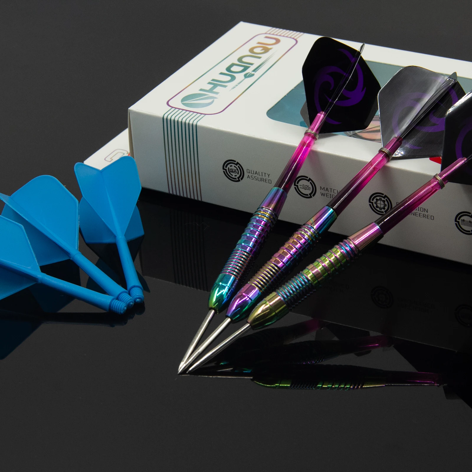 Professionele rvs dartset met extra shafts en dartflights_voghion.com