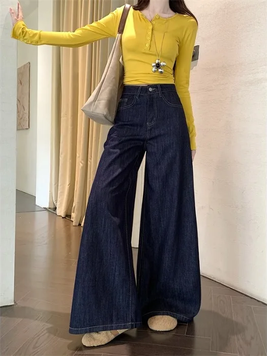 

Женские джинсы Deep Blue с высокой талией, свободные, широкие штанины, прямой крой, длина в пол, повседневные, новинка Весна 2026