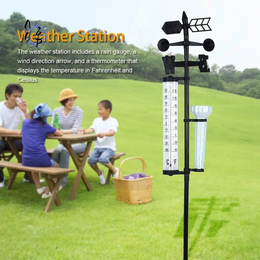 

A68P-Garden Weather Station, Weather Station Rain Gauge, Wind Gauge Rain Gauge And Thermometer For Garden, Farm, Field