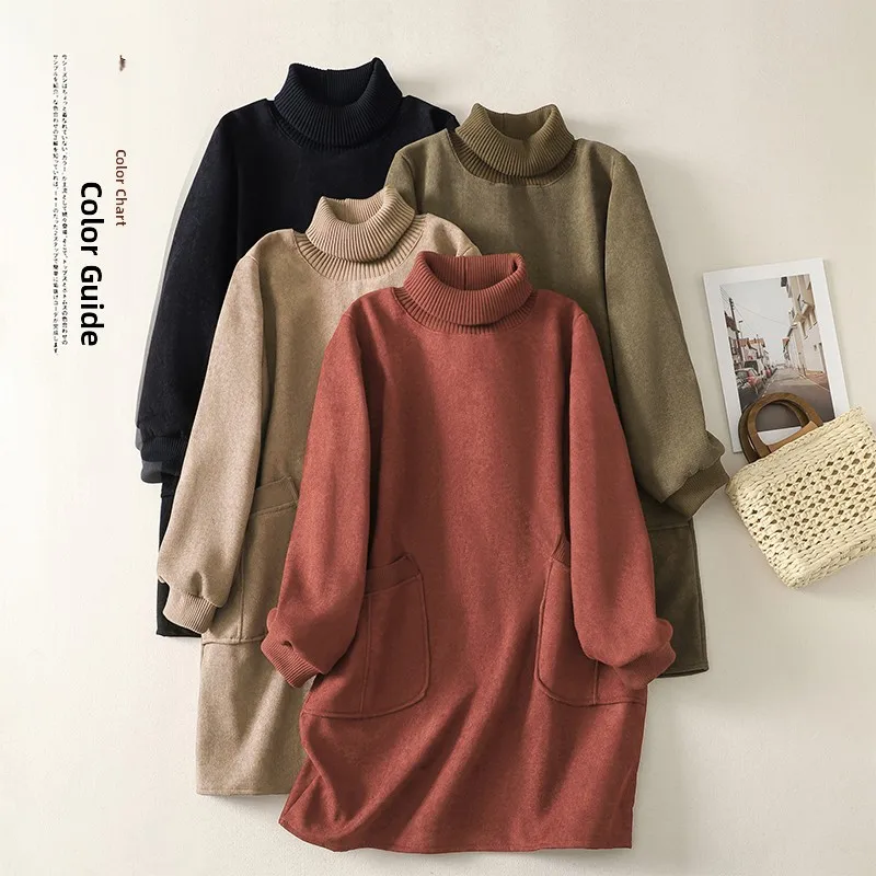 Thiened свитер из чистого хлопка с высоким воротником Dr, осень-зима, новый теплый женский свитер большого размера Dr, миди трапециевидной формы Dr