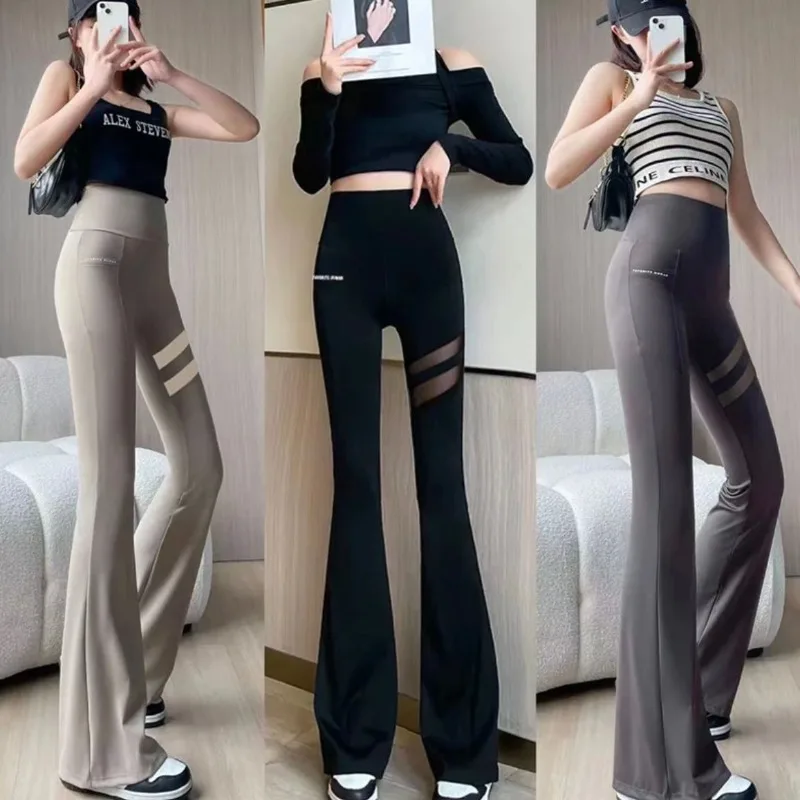 

Y2k High Waist Elastic Slim Flare trousers Women's Keeping Running Tight Sports Pant Hip Lifting Abdomen Shrinking Yoga Pants