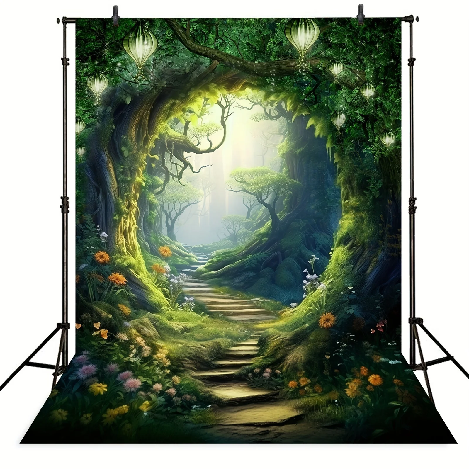 Dream Forest Tree Cave Background - large whimsical Wonderland green garden background photography