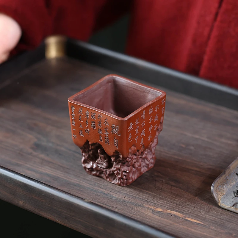 1 Pc Chinese Yixing Purple Clay Tea Cup Tradition Handmade Four Square Buddha Teacup Zisha Tea Bowl Master Cup Tea Set Teaware