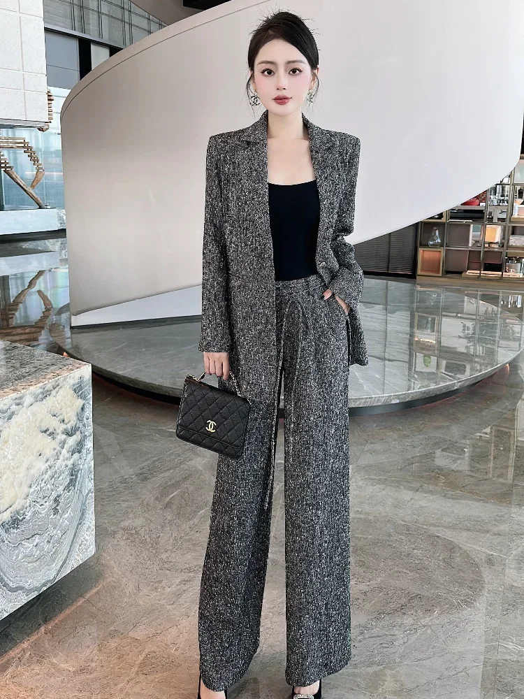 Advanced Design Office Suit Set for Women 2024 Winter New Fashionable Personalized Coat Wide Leg Pants Two Piece Set