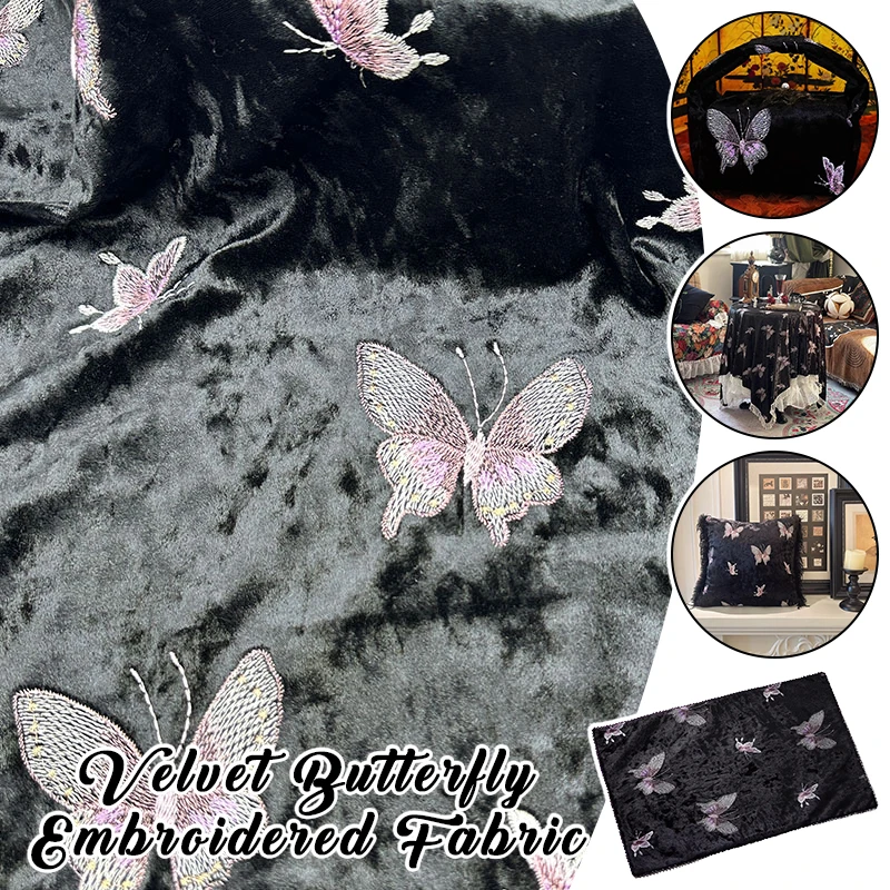 

Chinese Style Velvet Butterfly Embroidered Material 3D Golden DIY Sewing Craft Dress Shirt Bag Decorative Sewing Fabric100x150cm