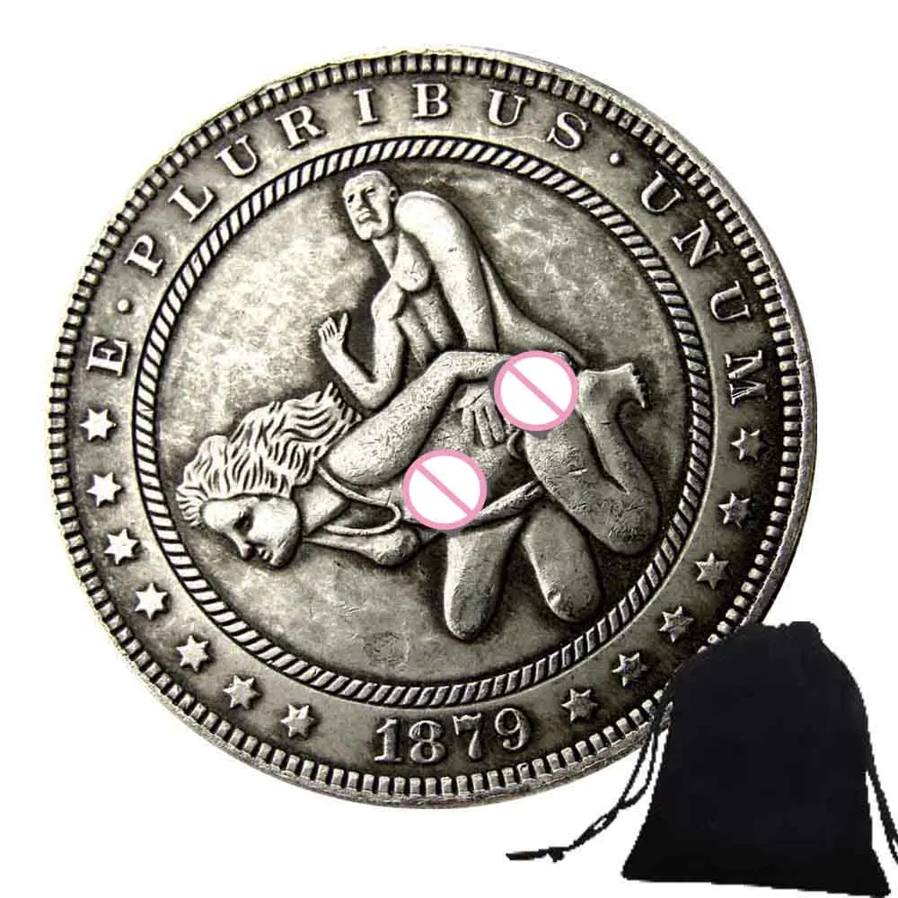 Romantic 3D Love Yoga Art Couple Coin Lover Coins Fun Couples Pocket Good Lucky Coins Morgan Dollar Memory Coin+Gift Bag