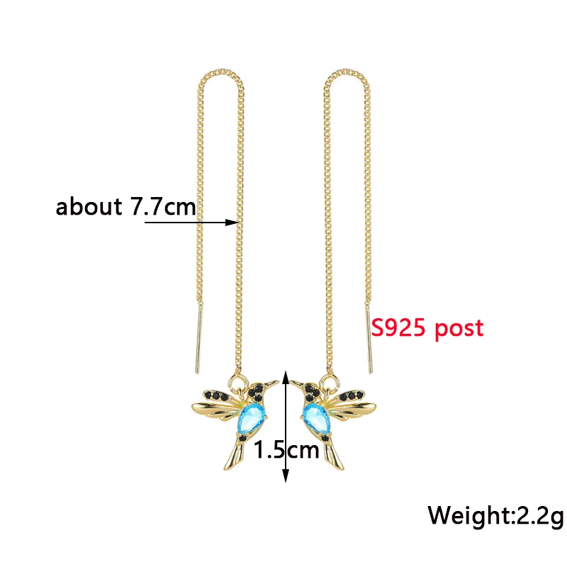 2025 Chic Colorful Bird Pendants Ear Line For Women Elegant Crystal Girl Drop Tassel Earring Ladies Jewelry pendientes mujer