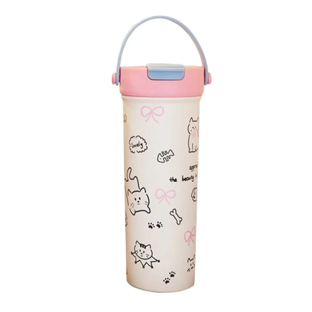 

Portable 600ml Insulated Cup Double Wall Cartoon Stainless Steel Cup Leak-proof with Straw Travel Tumbler Cold Drink
