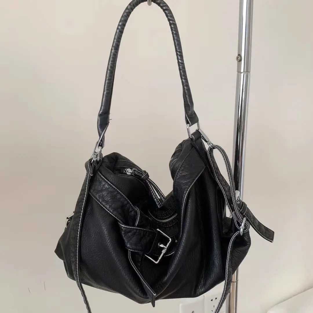

Soft Leather Tote Bag for Women Shoulder Bags Large Capacity Motorcycle Style Spring 2025 Fashion Trend
