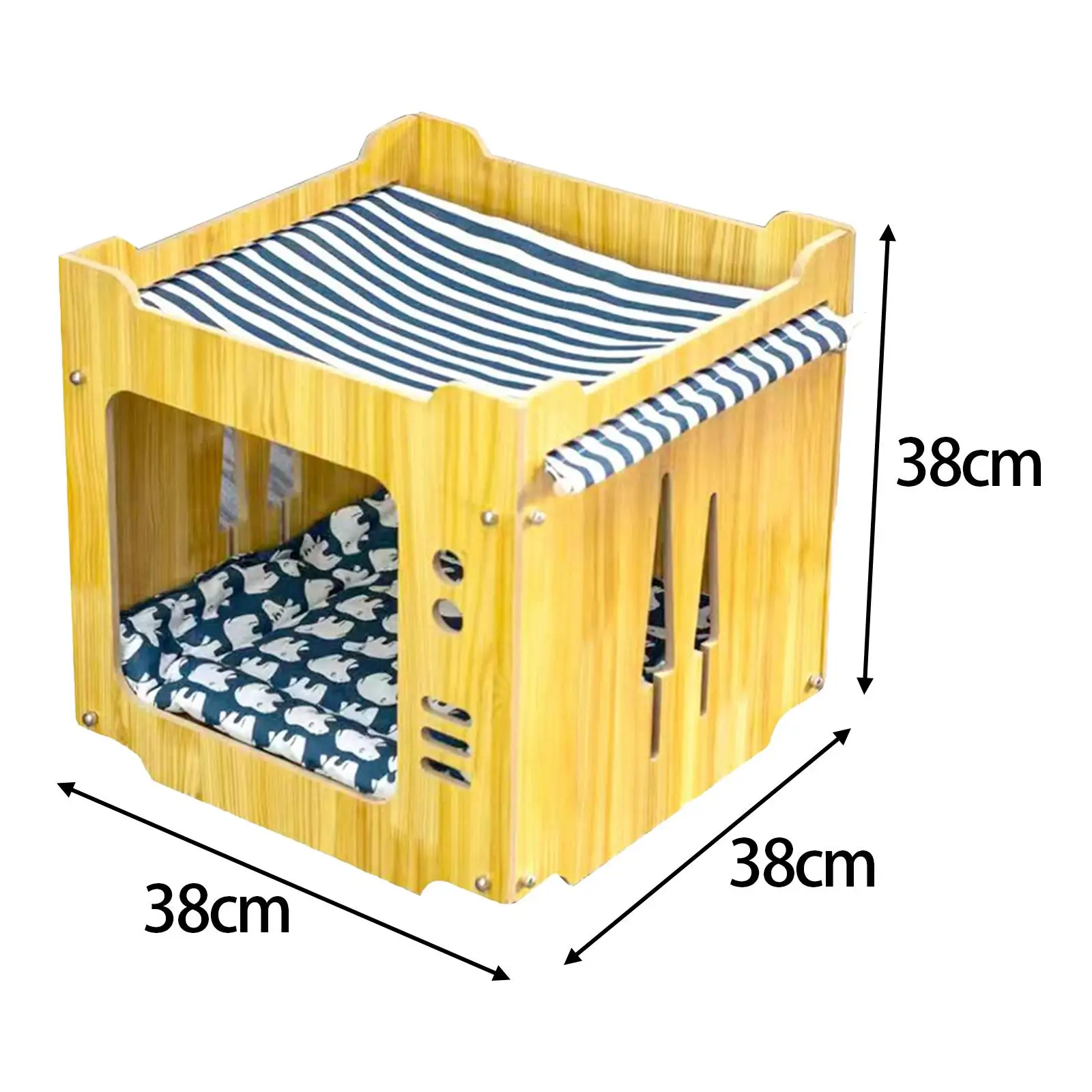 Indoor Wood Cube Bed Cat Scratcher Lounge Furniture Protector Activity Toy Scratching House for Kitty 2 Cats 38cmx38cmx38cm
