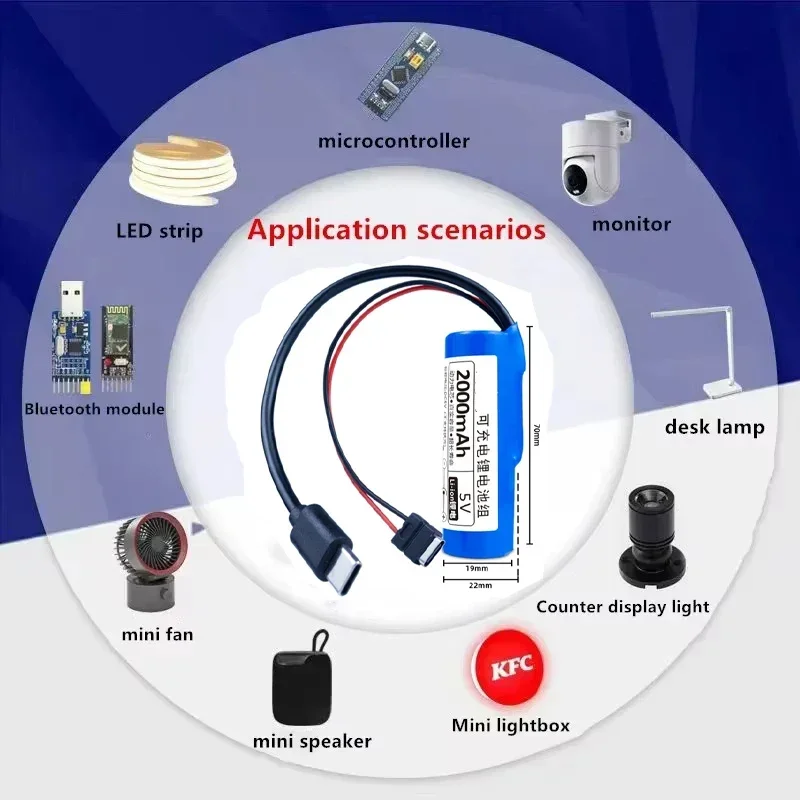 100% New 5V 2000mAh Lithium Battery Rechargeable Single Chip Microcomputer for Outdoor LED Lamp Bluetooth Speaker USB Fan️ ✈️
