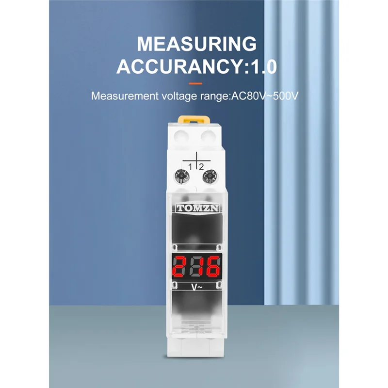TOMZN Din Rail Single Phase Voltage Meter AC 40-500V Modular Voltmeter Gauge Indicator LED Digital Display Voltmeter-X64A