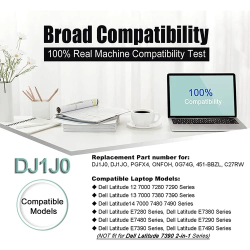 Imagen 2 del producto DJ1J0 42Wh batería de 3 celdas del portátil para Dell Latitude 12 7280 7290 E7280 E7290 13 7380 7390 E7380 E7390 14 7480 7490 E7490 E7480 E7490 serie P28S P28S001 451-BBZL C27RW PGFX4 ONFOH DJ1JO K8X0T 11.4V