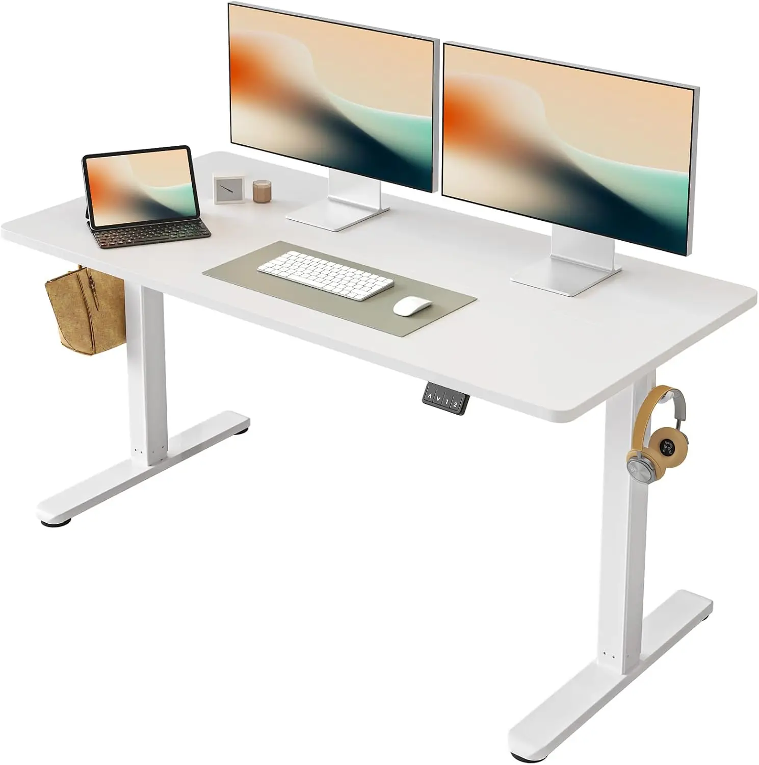 Electric Standing Desk, Height Adjustable Stand Up Desk, 60 X 24 Inches Sit Stand Home Office Desk, Computer Desk, White