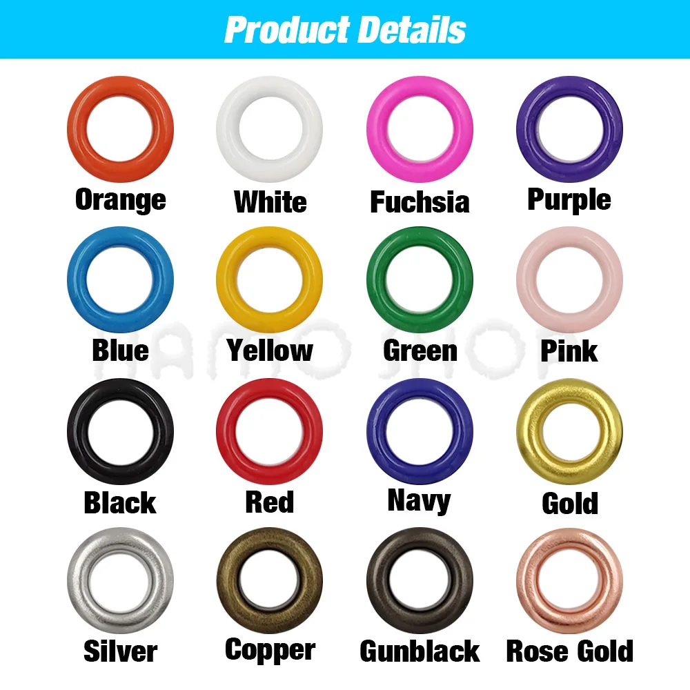 4/5/6/8/10/12mm Metall Ösen Tülle Loch Ring Mehrfarbig mit Unterlegscheibe für Scrapbooking Schuhe Gürtel Kappe Tasche Kleidung Lederhandwerk – Detail 2