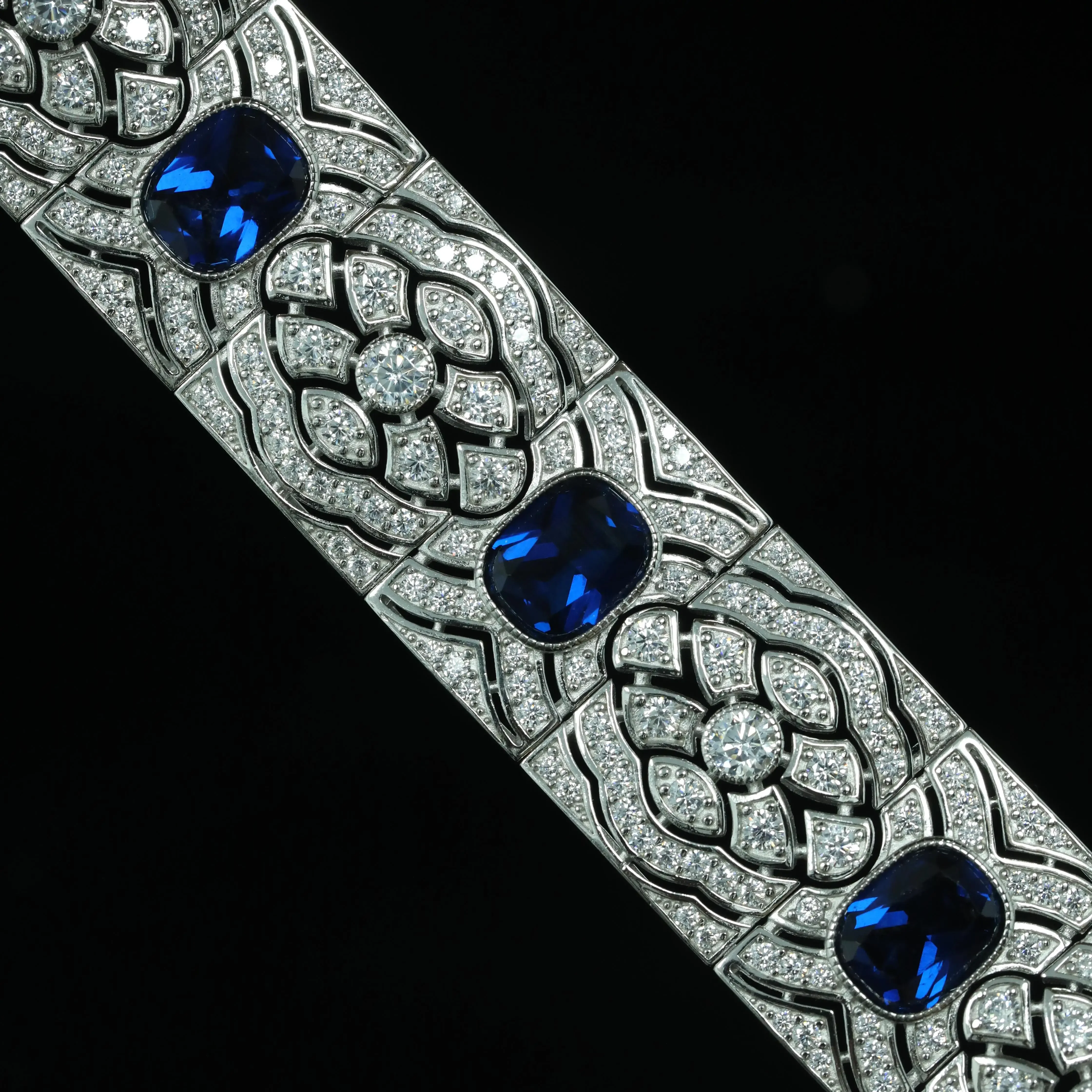 Luxury Retro 925 Sterling Silver High Carbon Diamond Royal Blue Pillow Cut Luxury Set Women's Party Jewelry Bracelet