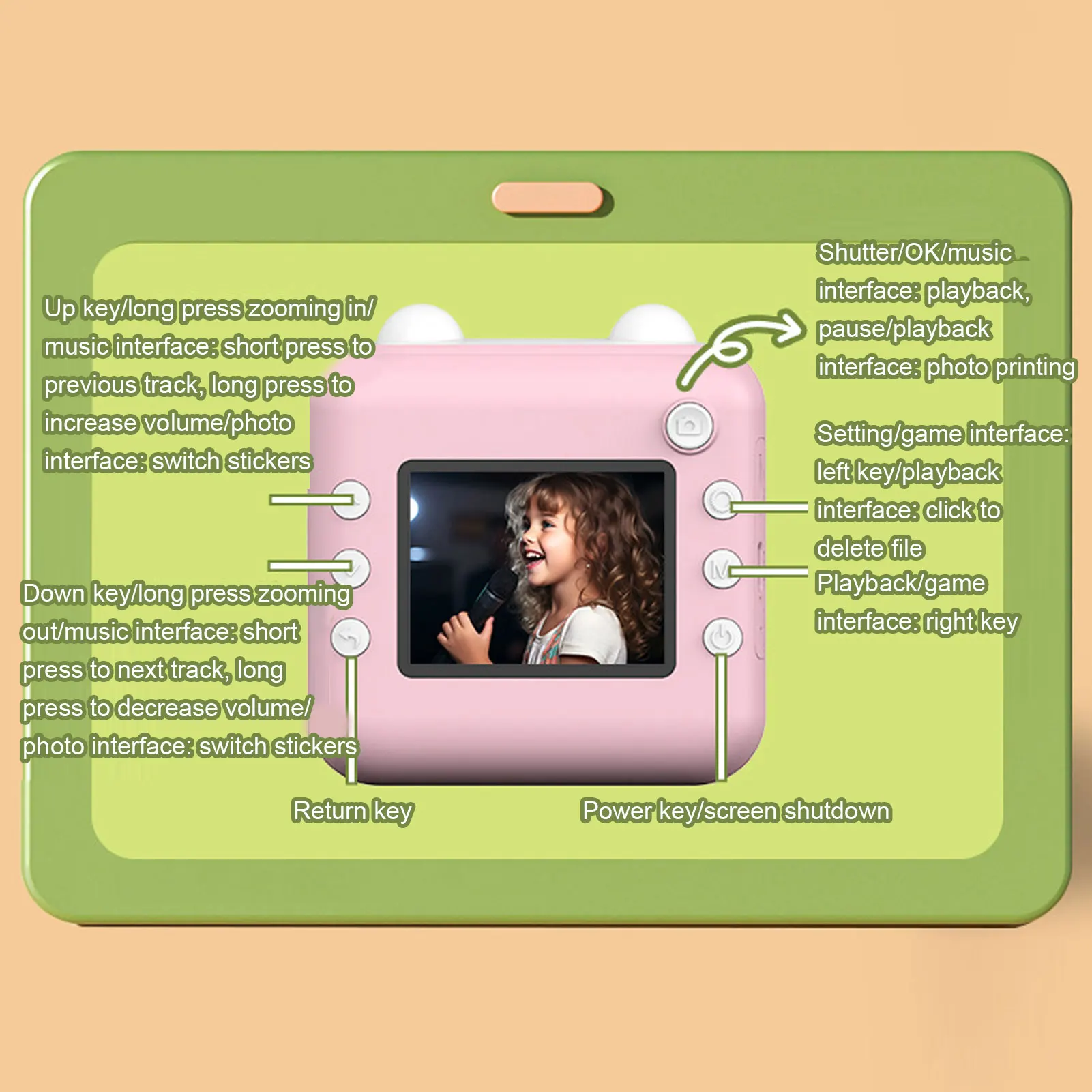 Kids Instant Print Camera 24MP 1080P 2.4 Inch Screen Fun Games Music Playback Dual Lens Kids Camera with Print Paper Kids Camera