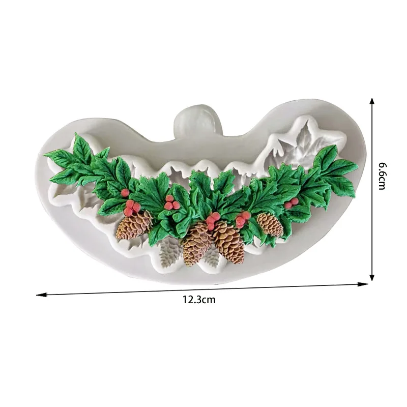 Christmas Pine Leaf Wreath Silicone Cake Mold High Quality Kitchen Mousse Chocolate Pastry Hand DIY Food Grade Silicone Baking