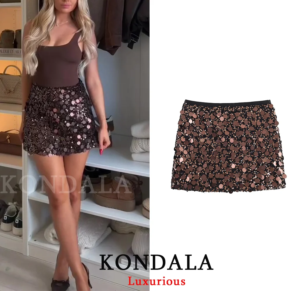 KONDALA حفلة الترتر التنانير الصغيرة غمد مستقيم مثير مساء نادي التنانير موضة 2025 عيد الميلاد السنة الجديدة Y2K فتاة التنانير