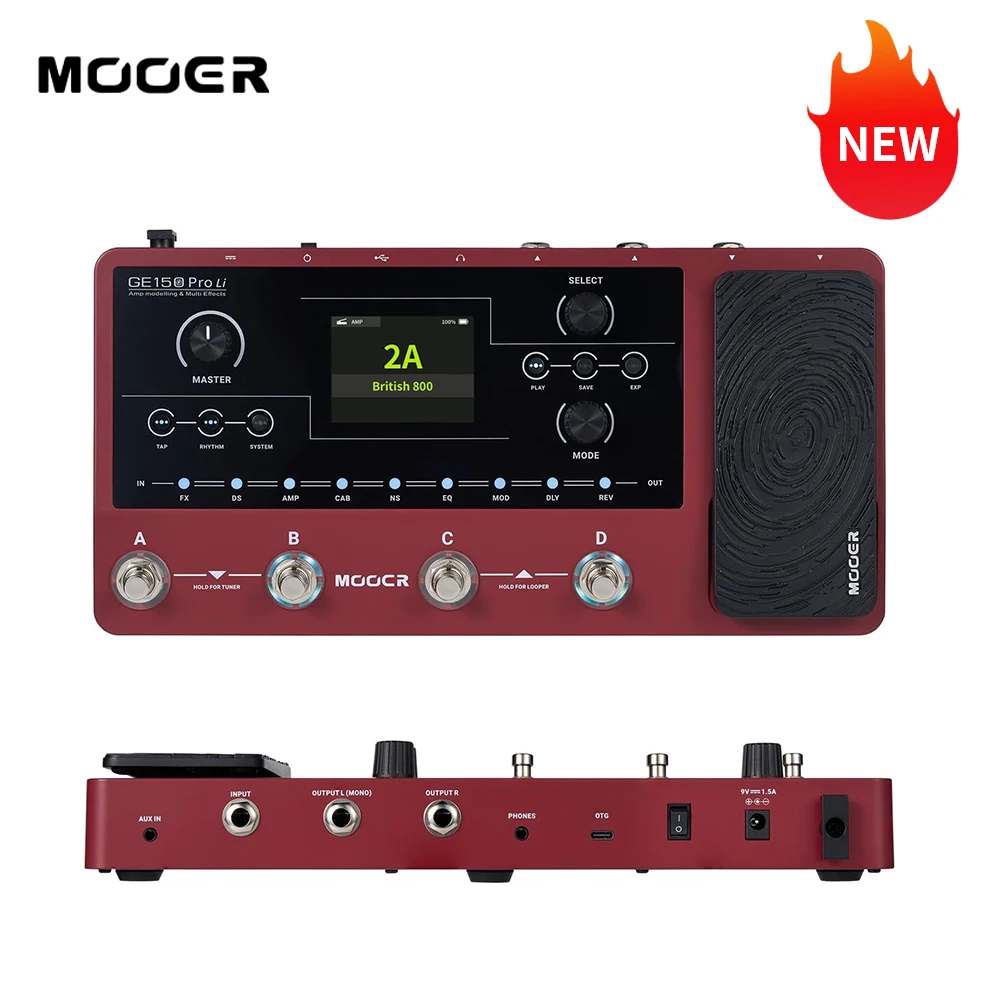 MOOER GE150 Pro Li, новый гитарный усилитель, моделирование нескольких эффектов, педаль для электрогитары, встроенный 9-часовой аккумулятор с 4 ножными переключателями