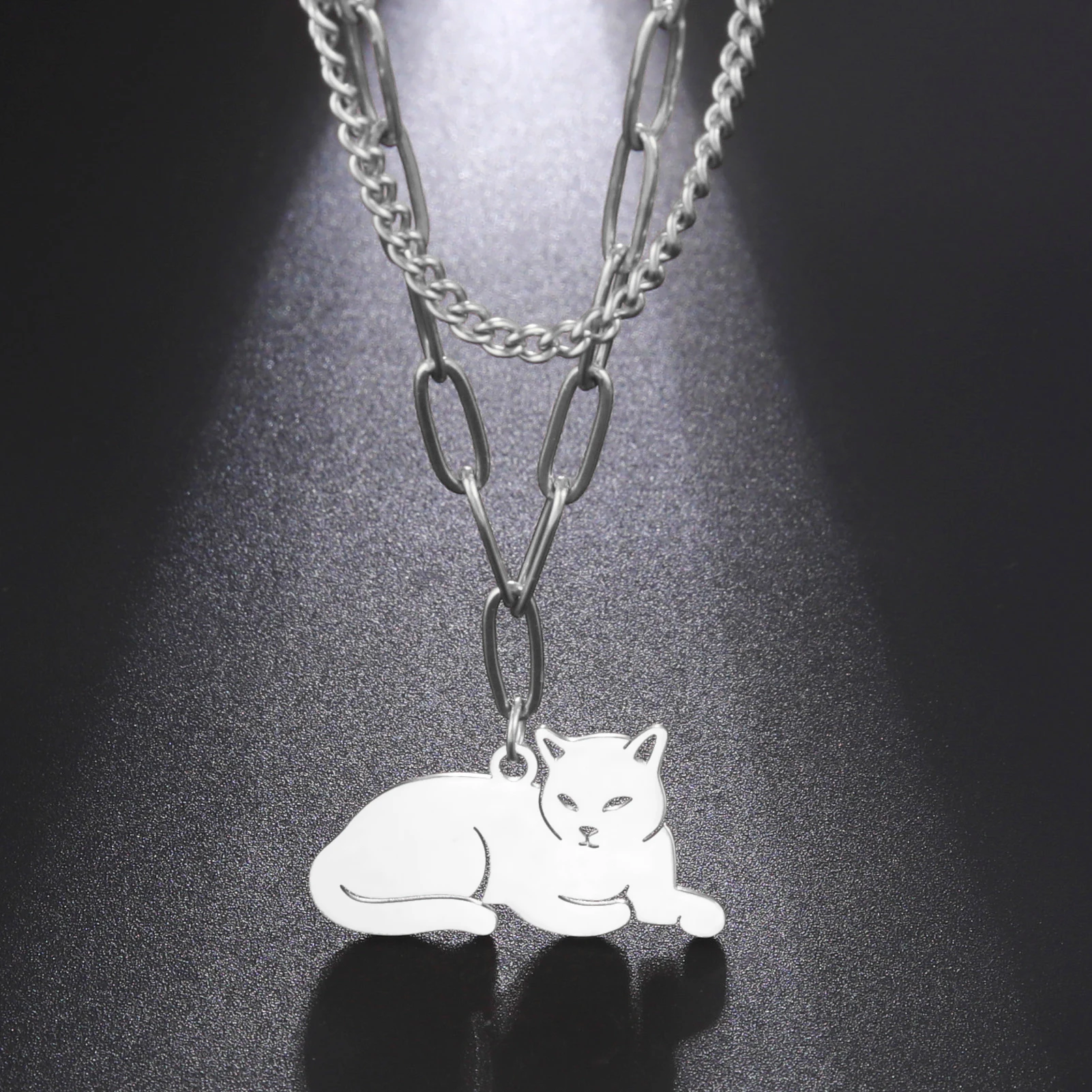 Teamer Wolf Head Necklace for Men Women Fox Koala Dragon Cat Animal Pendant Stainless Steel Necklaces Cute Jewelry Birthday Gift