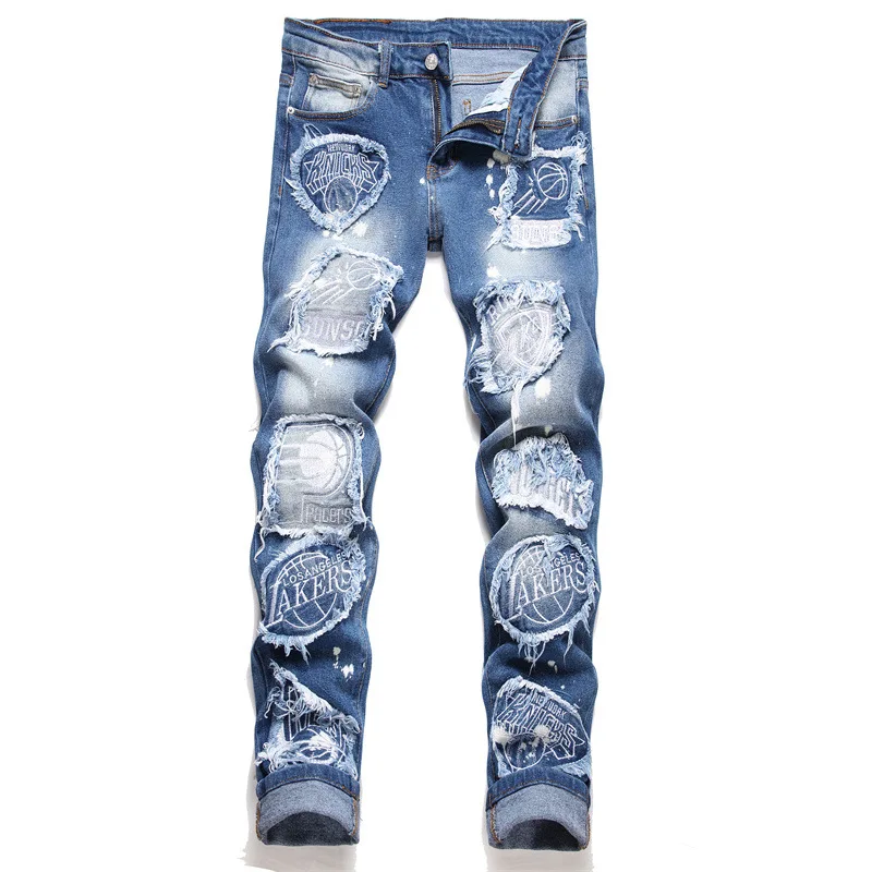 

New Autumn Winter 2023 Slim Light Jeans Fashion Letter Stick Cloth Mid-Waist Slim Pencil Pants Street Trend Casual Trousers