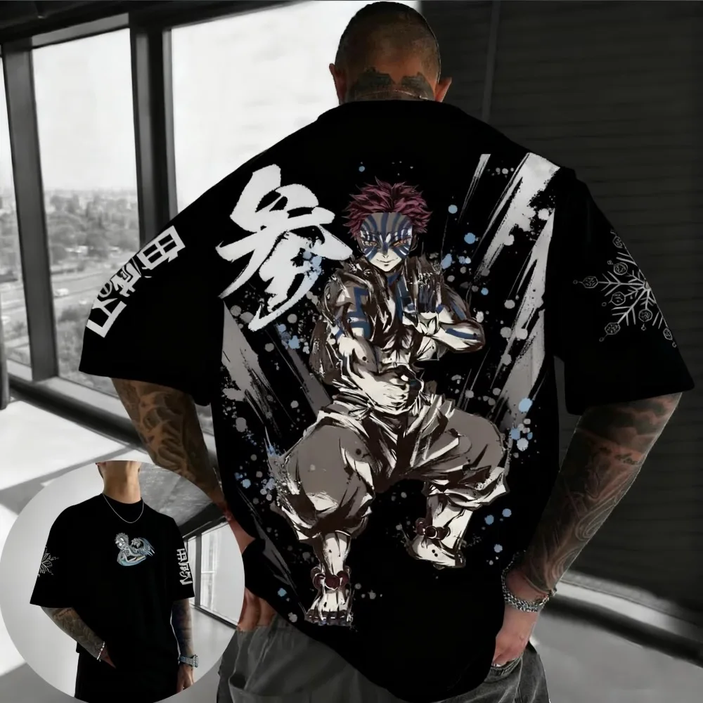 Summer Plus Size Demon Slayer Anime Printed Men, Women T-shirt Casual Parent Child Top Fashion Harajuku Style Street Wear Y2K view 3