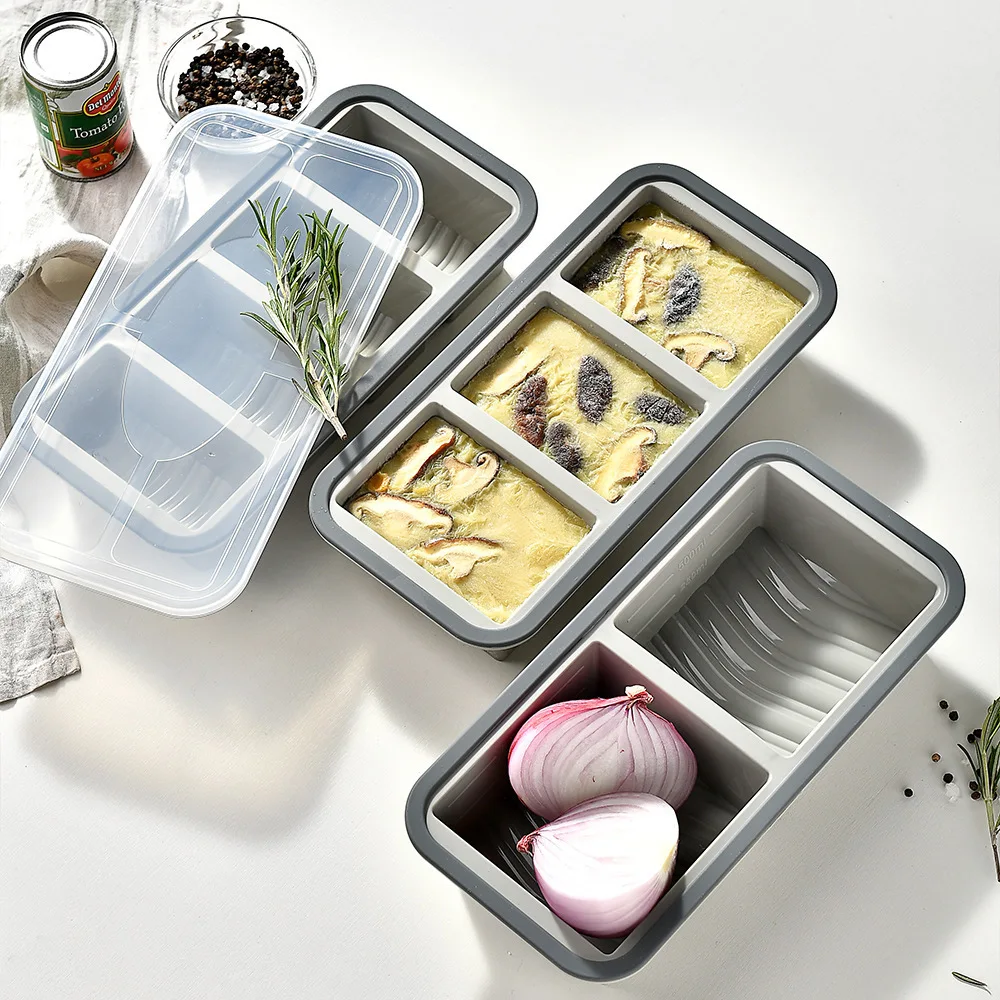 2/3/4 Grid with Lid Silicone Food Lunch Box Storage Box Divided Mold Freezing Box Storage Box Fresh Lunch Box