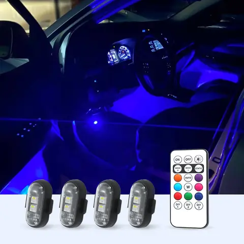 4 luces estroboscópicas Led inalámbricas con control remoto, luz anticolisión, carga USB, luces Led de alto brillo, luces de advertencia para coche