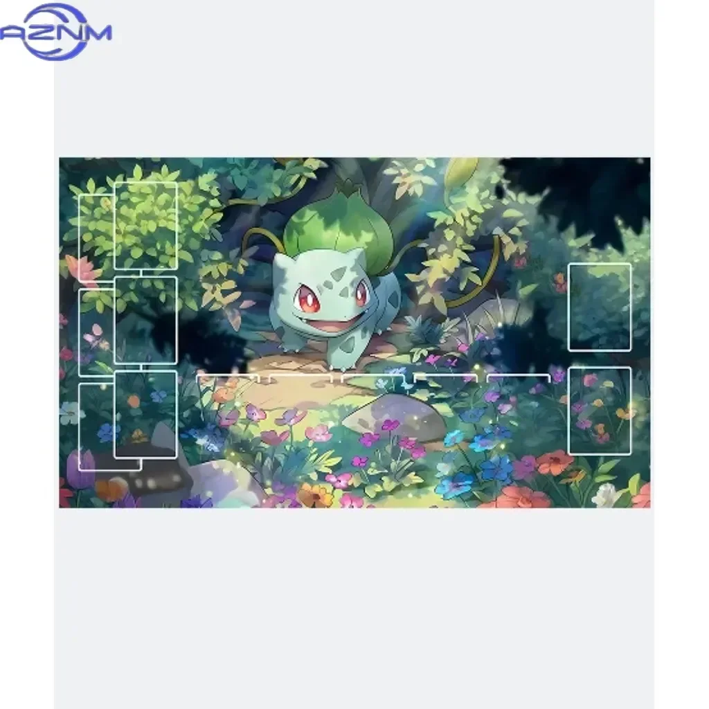 Pokemon Kanto Starter Scene Mouse Pad,Non-Slip Trading Card Game Play Mat With Card Zones HD Print Stitched Edge Battle Desk Mat
