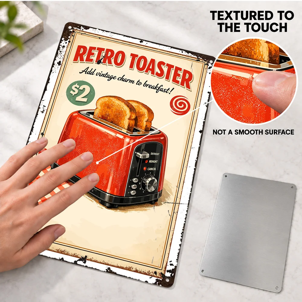 Breakfast Toaster Printed Poster Personalized Aluminum Metal Sign Retro Minimalist Vector Illustration Wall Art For Dining Room