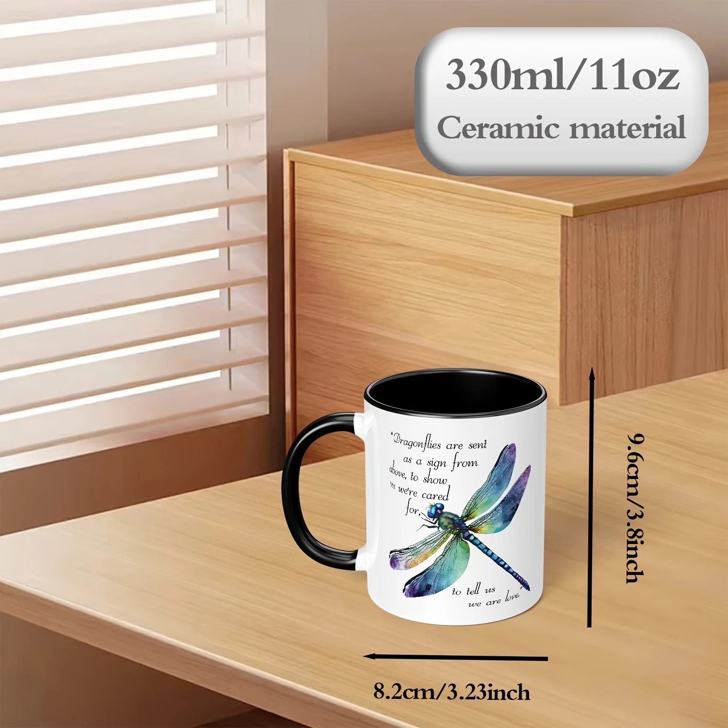 Pack of 1, 11 oz, 330 ml Dragonfly Ceramic Mug with Explanatory Image - A thoughtful gift for a loved one, perfect for coffee lo