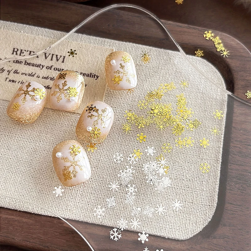 100 pçs ouro/prata inverno floco de neve rebite arte do prego charme glitter jóias natal unhas decoração diy acessórios do prego