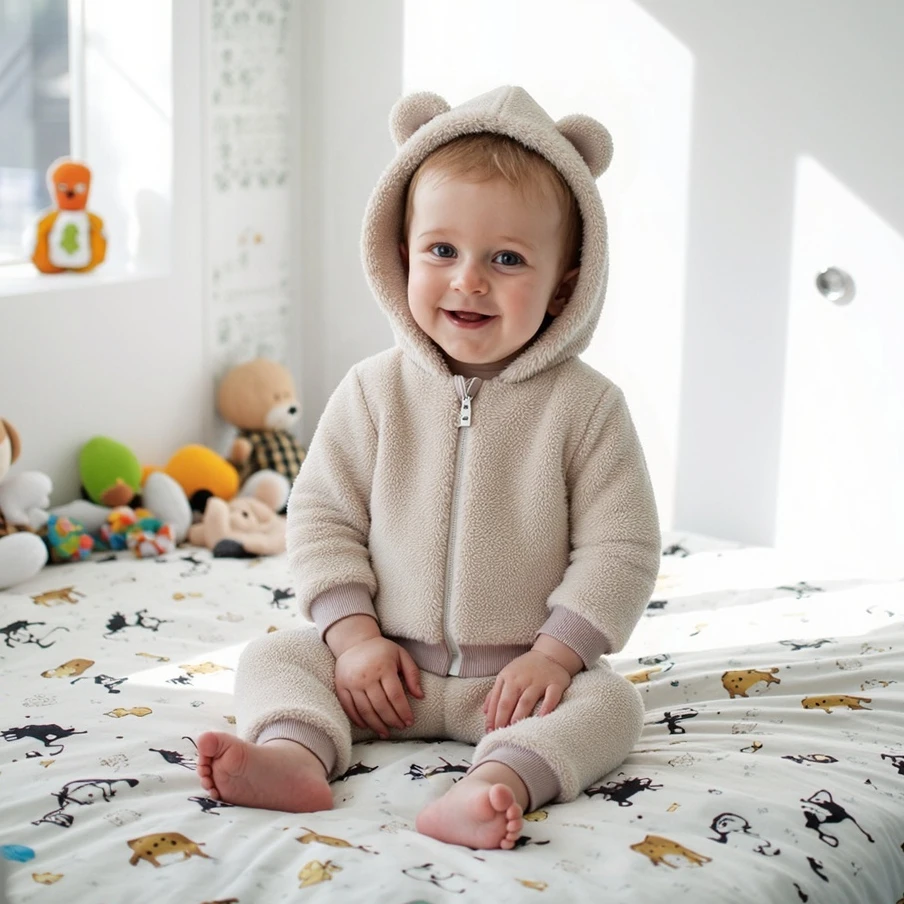 Winter Baby Clothing Sets Long Sleeve Kids Tops Zipper + Long Pants 2Pcs Solid