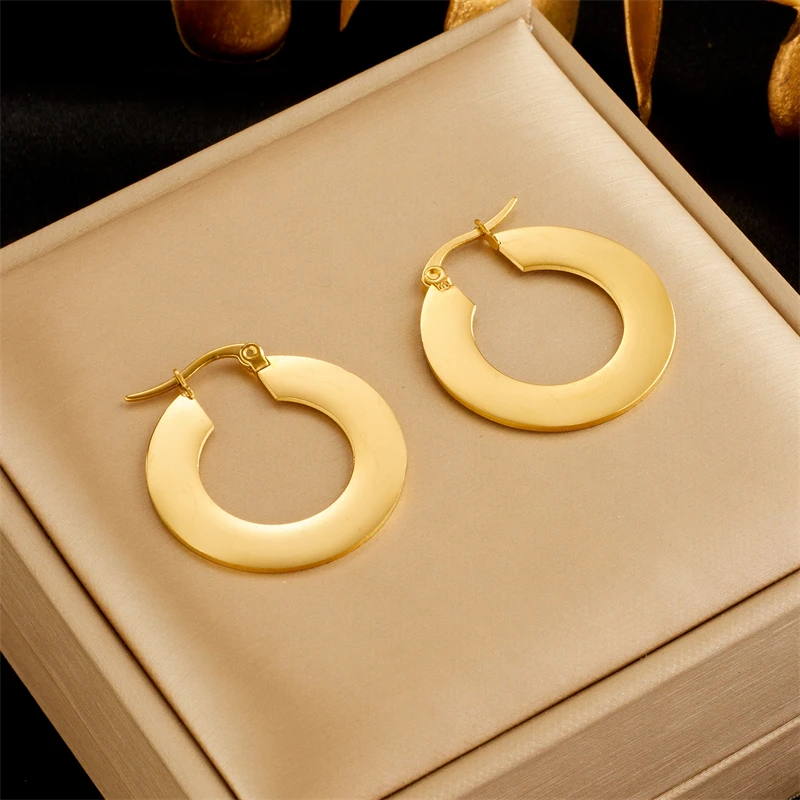 DIEYURO 316L Stainless Steel Gold Color Circle Hoop Earrings For Women Girl Fashion Ear Buckle Non-fading Jewelry Gift Party