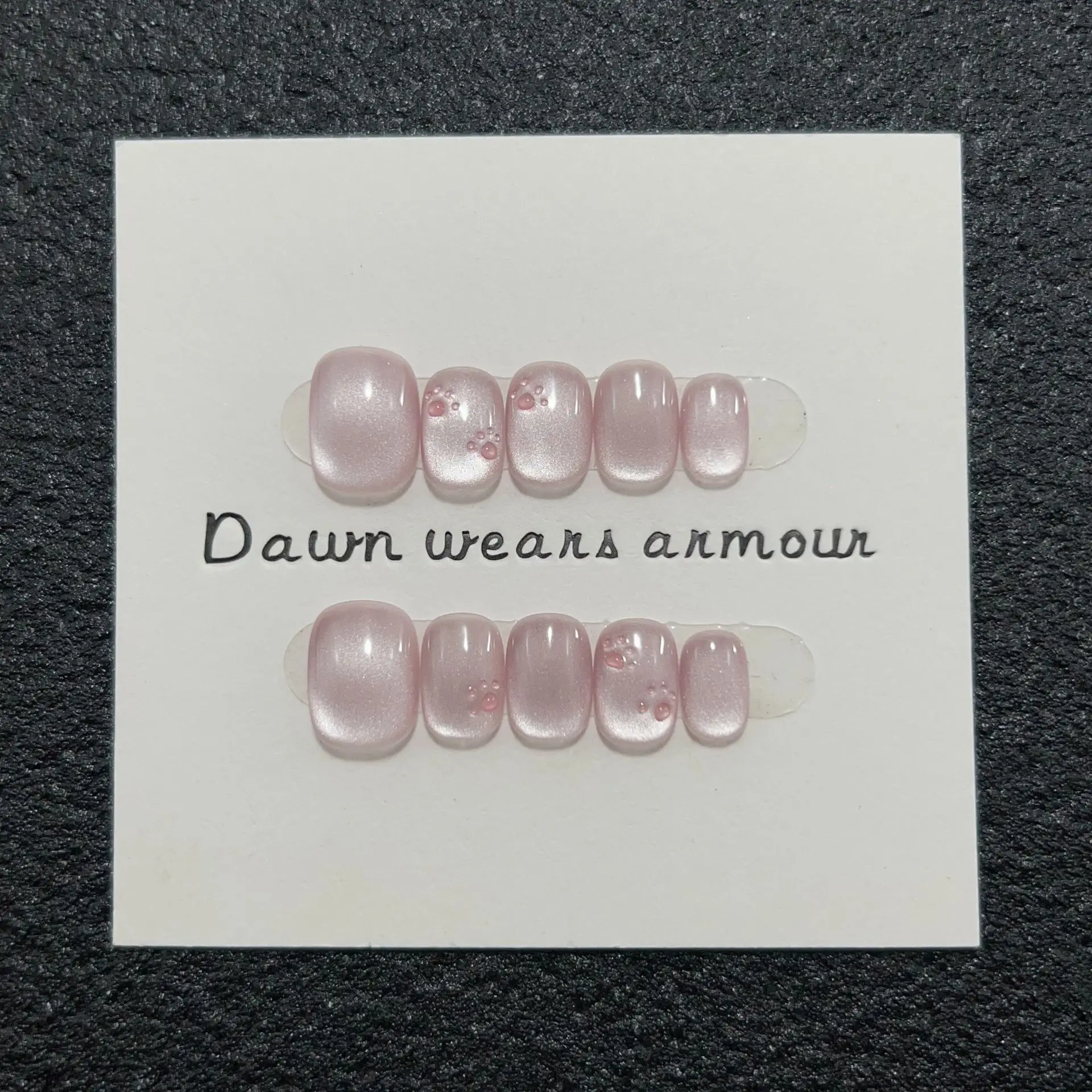 

10PCS Short Square Round Glossy Handmade Press on Nails Pink Cat Eye Nail Art Cute Simple Cat Paw Designs Detachable False Nails