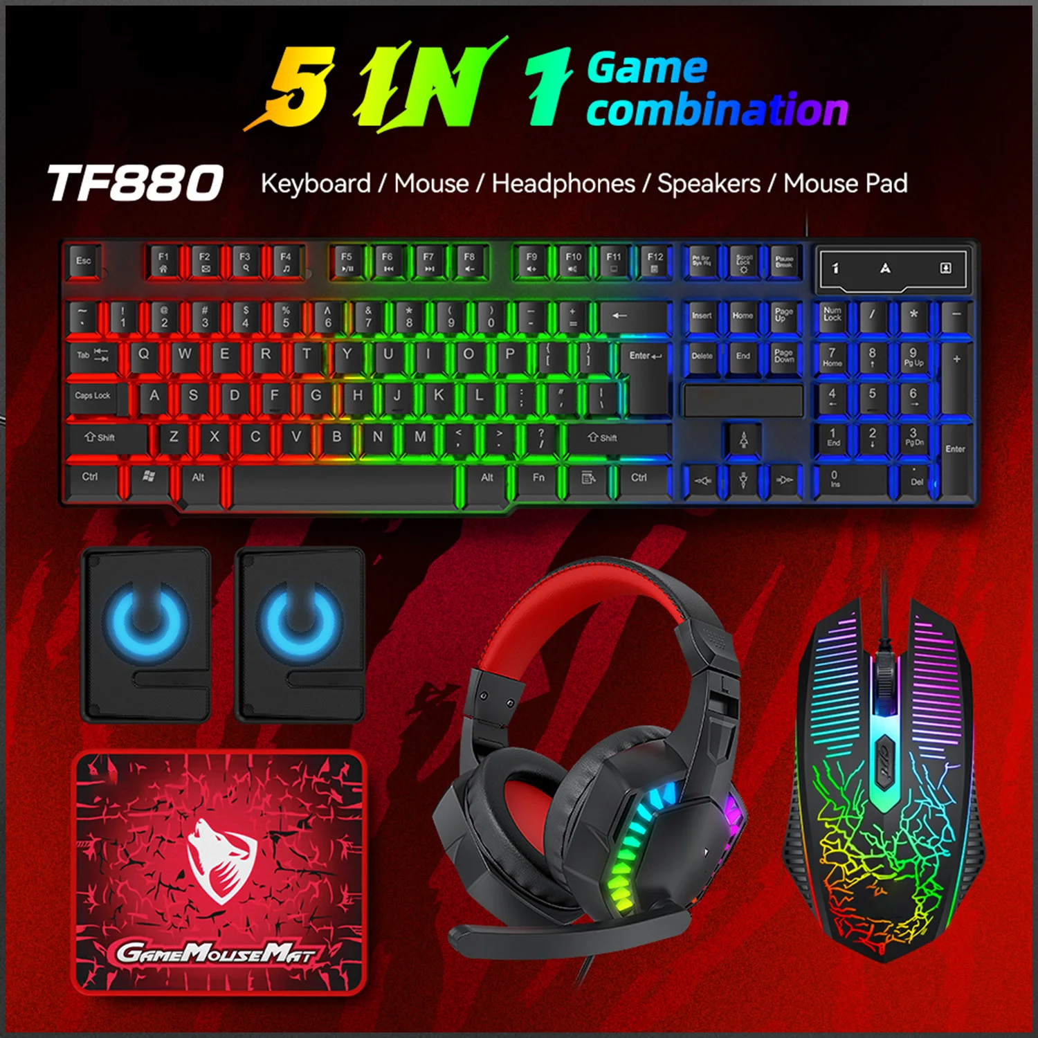 

1 комплект игрового динамика, набор мыши с RGB-подсветкой, проводные компьютерные аксессуары, USB-гарнитура, длительный срок службы, клики, высокие для геймера, красивый