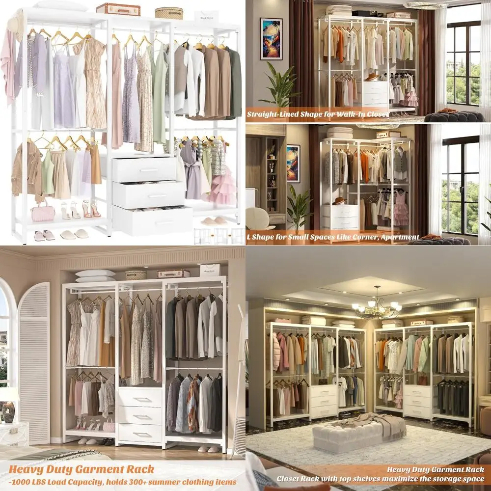 

Heavy-Duty Freestanding Wooden Clothing Rack with Drawers and Storage Shelf for Hanging Clothes and Garments