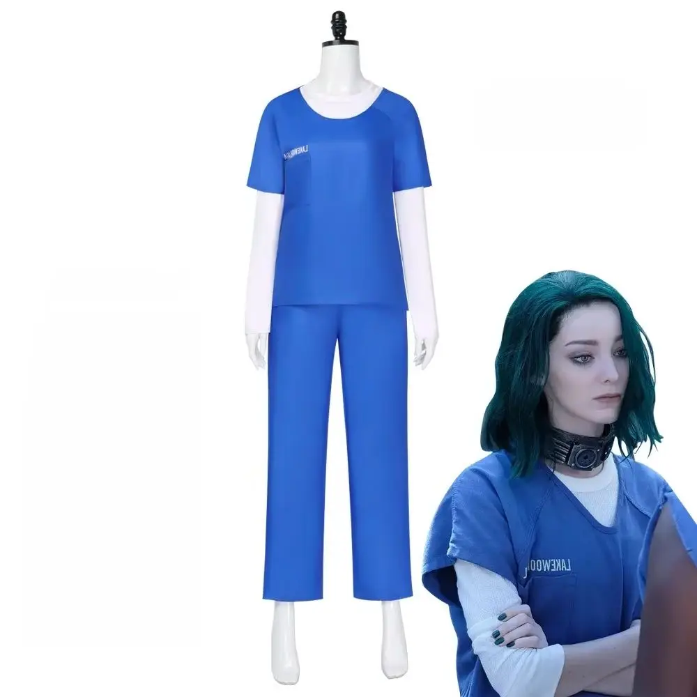 

Lorna Dane Women's Cosplay Costume Adult Blue round Neck T-Shirt And Pants Casual White Top Set for Halloween And Carnival