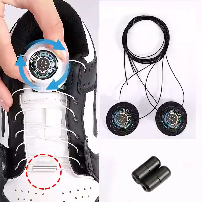 Elastic No Tie Shoelaces Rotating Automatic Buckle Shoes Laces Metal Capsule Lock Buckles Easy Fit for Sneakers Shoe Accessorie